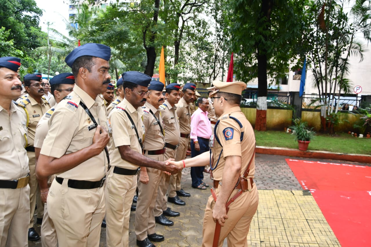 "On the occasion of Independence Day, the Flag Hoisting Ceremony was held at the Office of the Superintendent of Police, Thane Rural, by Hon. Superintendent of Police Shri D. S. Swami."